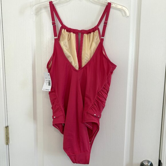 Magicsuit by Miraclesuit Riveted Diana Swimsuit 1-PC Coral Rose Pink Size 16 NEW - Picture 4 of 10